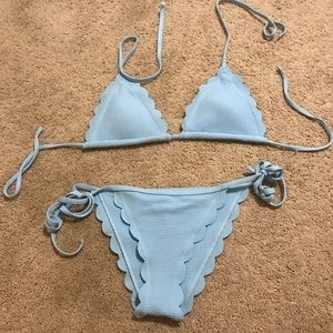 Blue scalloped swimsuit Set